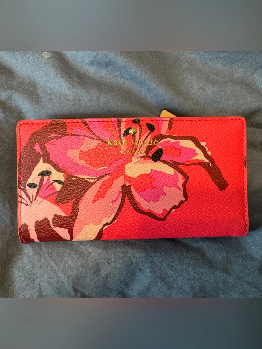 kate spade red pink floral continental wallet